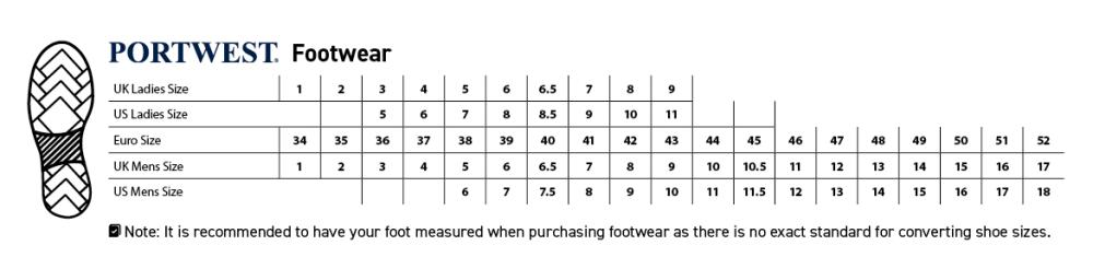 Portwest Footwear Size Guide