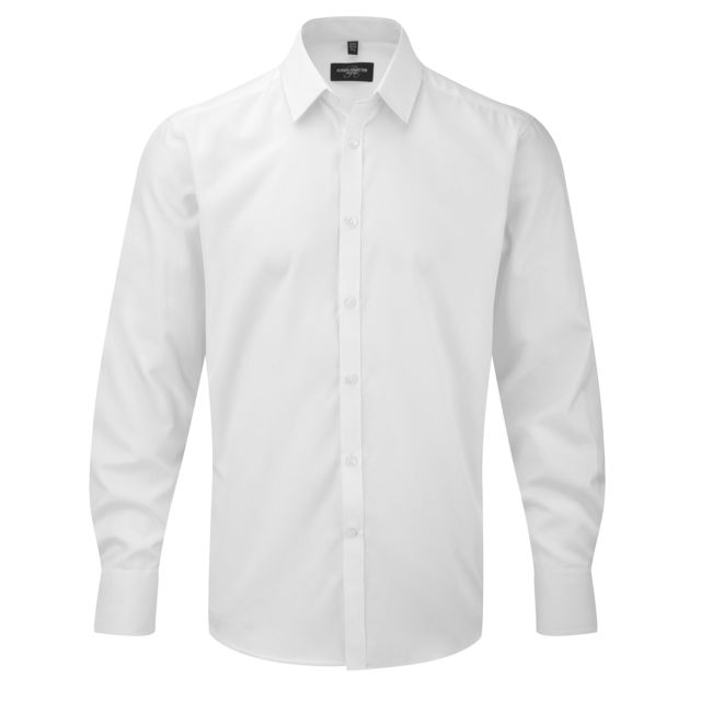 Russell Collection Mens Long Sleeve Tailored Herringbone Shirt