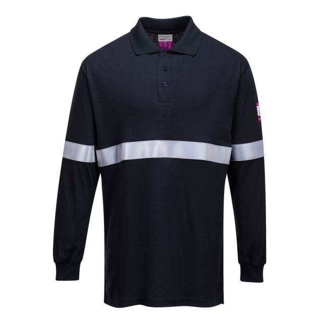 Portwest Flame Resistant Anti-static Long Sleeve Polo Shirt With Reflective Tape