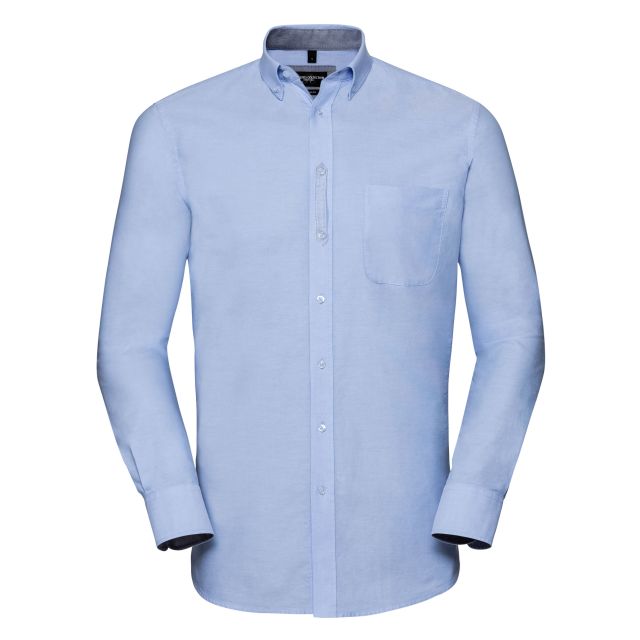 Russell Collection Mens Long Sleeve Tailored Washed Oxford Shirt