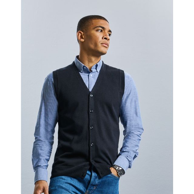 Russell Collection Mens V-Neck Sleeveless Knitted Cardigan