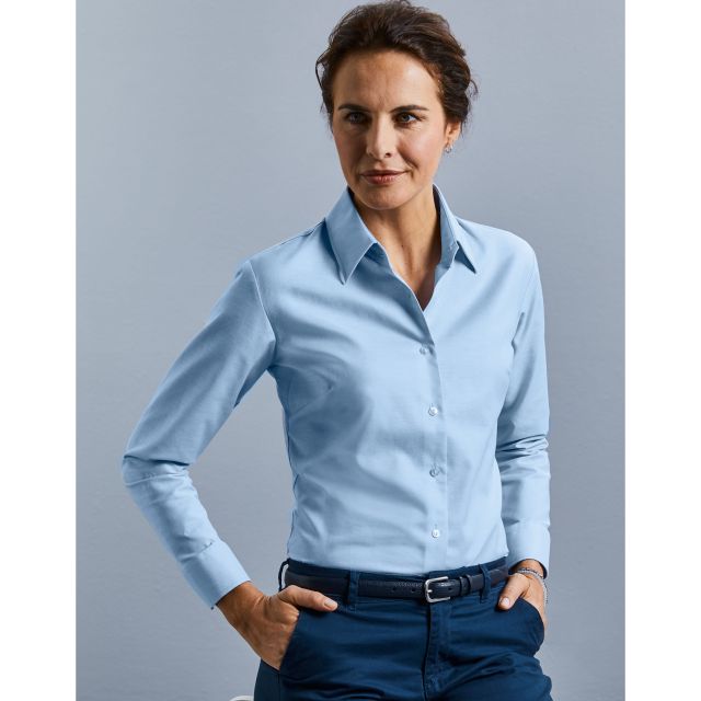Russell Collection Ladies Long Sleeve Tailored Oxford Shirt