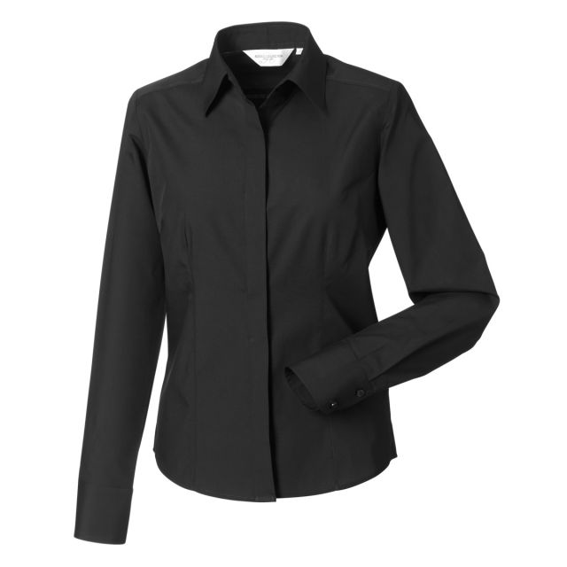 Russell Collection Ladies Long Sleeve Fitted Polycotton Poplin Shirt