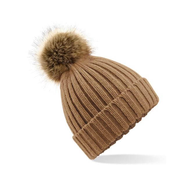 Beechfield  Faux Fur Pom Pom Chunky Beanie