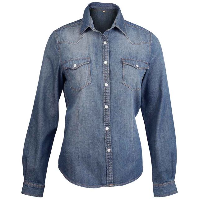 Kariban Ladies Long Sleeve Denim Shirt