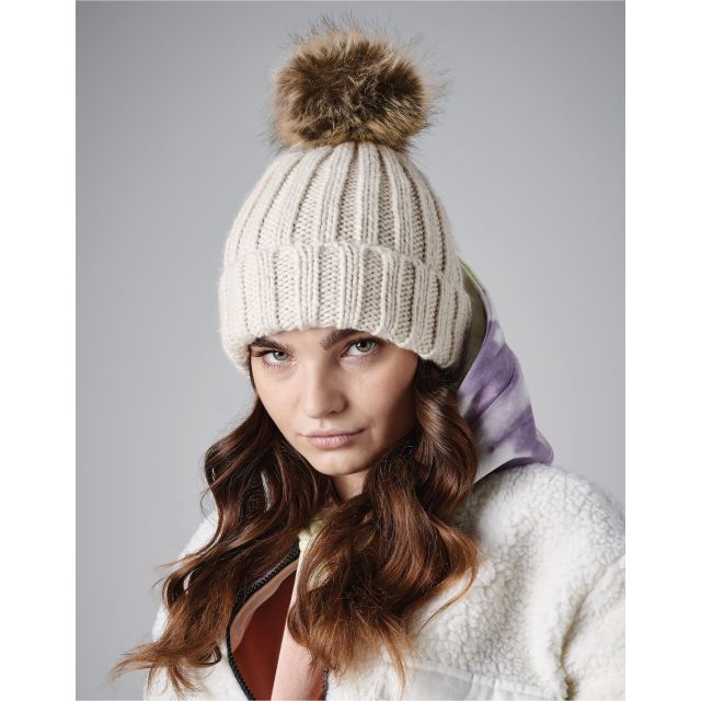 Beechfield  Faux Fur Pom Pom Chunky Beanie