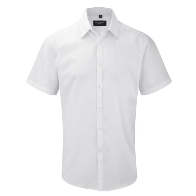 Russell Collection Mens Short Sleeve Tailored Herringbone Shirt
