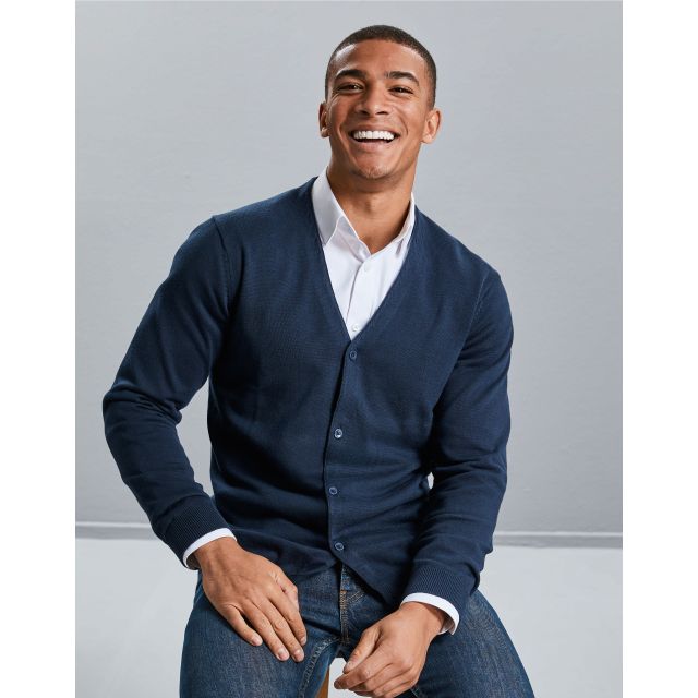 Russell Collection Mens V-Neck Knitted Cardigan