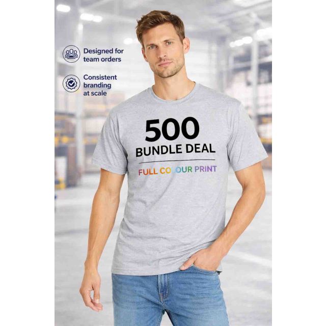 Custom Printed T-Shirts - 500 Bundle - Print Included - Save 42%