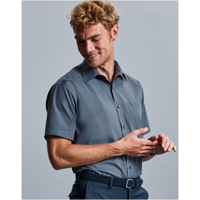Russell Collection Mens Short Sleeve Classic PolyCotton Poplin Shirt
