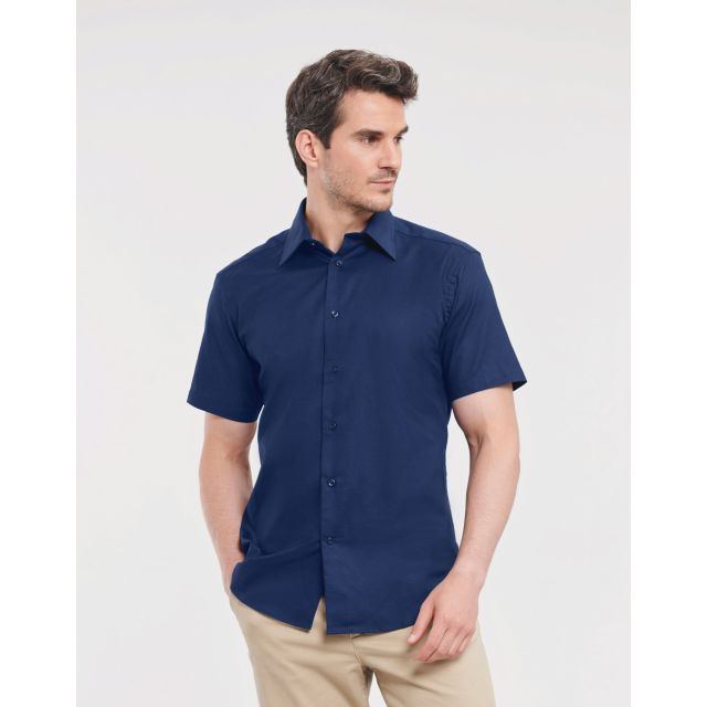 Russell Collection Mens Short Sleeve Tailored Oxford Shirt
