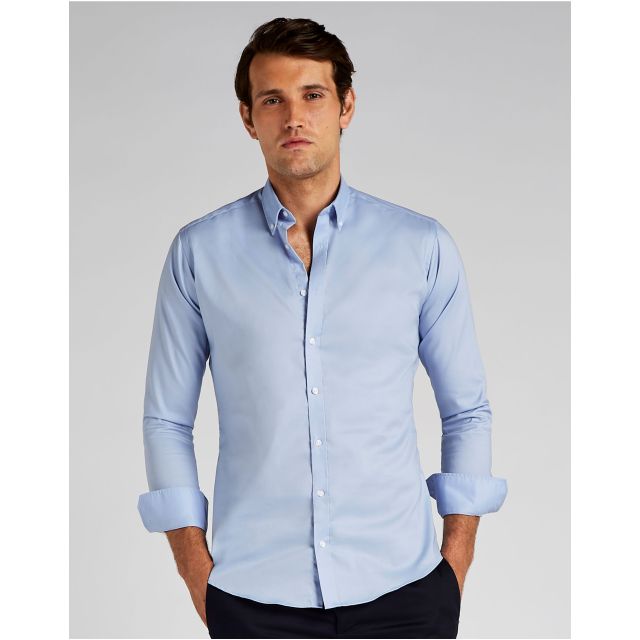 Kustom Kit Slim Fit Long Sleeve Stretch Oxford Shirt