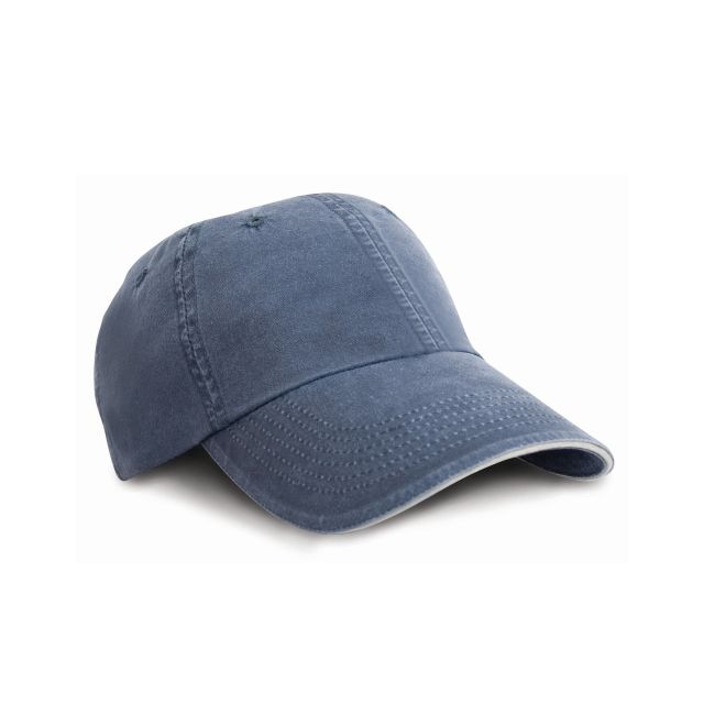 Result Headwear Washed Fine Line Cotton Cap With Sandwich Peak