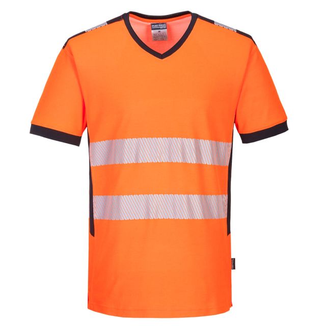 portwest PW3 hi vis v-neck mesh insert t shirt ss