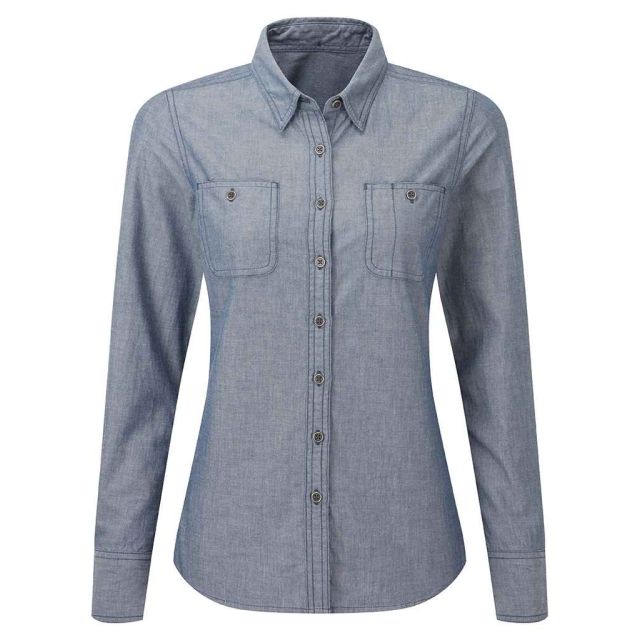 Premier Ladies Organic Fairtrade Long Sleeve Chambray Shirt