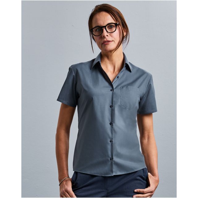 Russell Collection Ladies' Short Sleeve Classic Polycotton Poplin Shirt