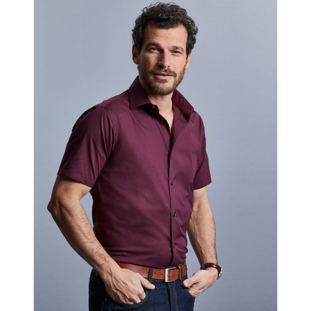 Russell Collection Mens Short Sleeve Fitted Stretch Shirt