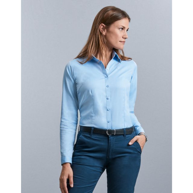 Russell Collection Ladies' Long Sleeve Tailored Herringbone Shirt