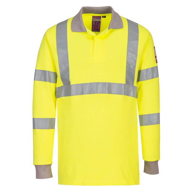 Portwest Flame Resistant Anti-static Hi Vis Long Sleeve Polo Shirt