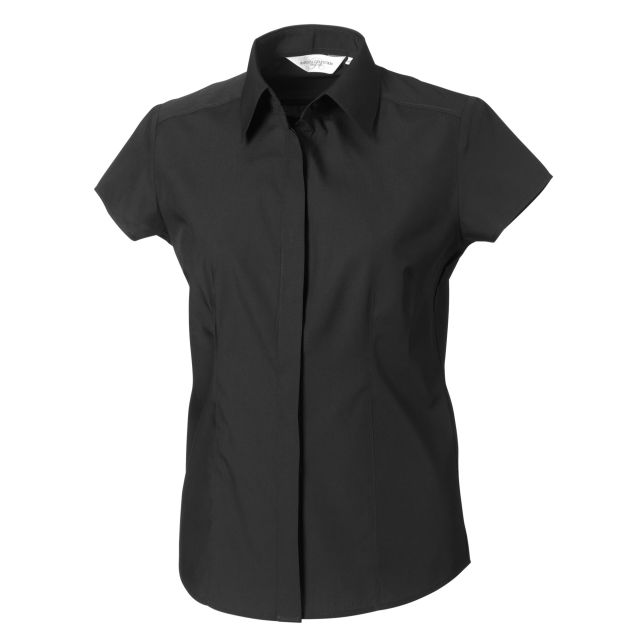 Russell Collection Ladies Cap Sleeve Fitted Polycotton Poplin Shirt