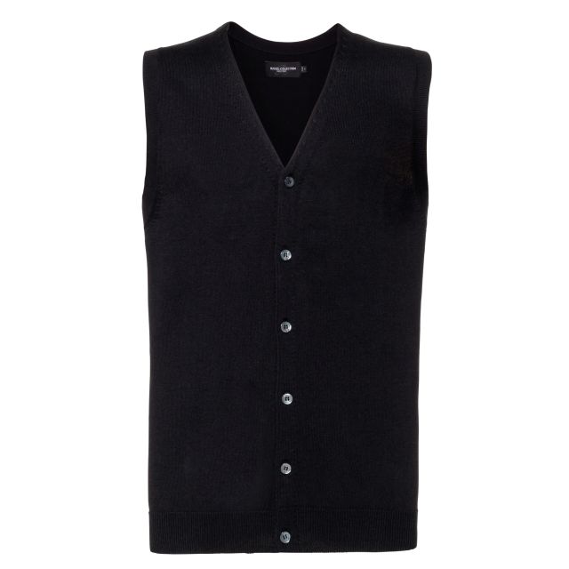 Russell Collection Mens V-neck Sleeveless Knitted Cardigan