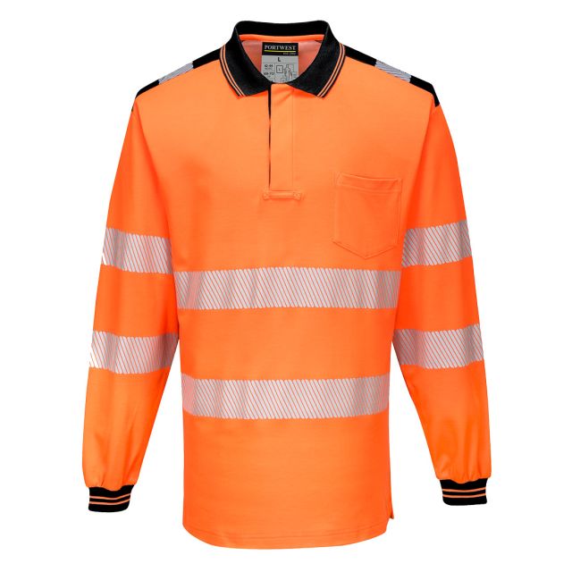 portwest PW3 hi vis cotton comfort polo shirt ls