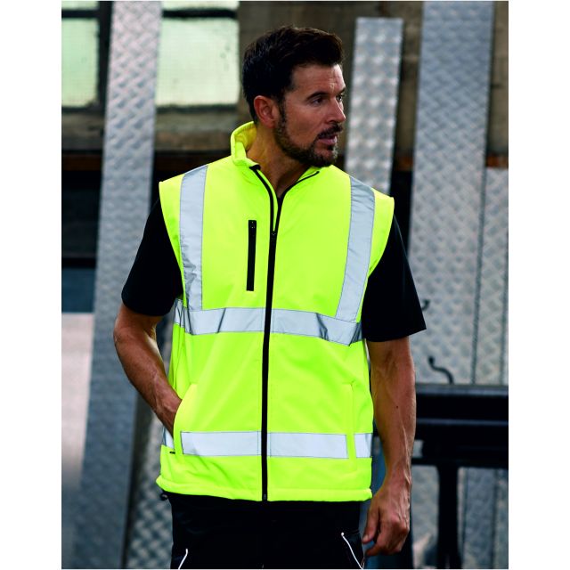 Model wearing Yoko Hi Vis Softshell Bodywarmer