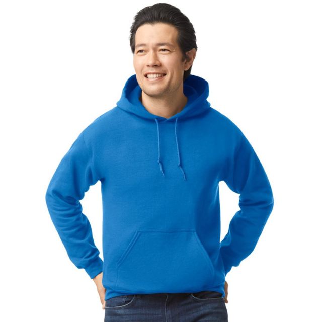 Model wearing Royal Gildan Heavy Blend™ Adult Hooded Sweatshirt