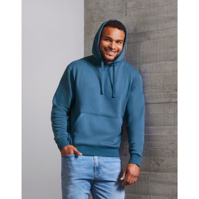Model wearing Russell Mens Authentic Hooded Sweat