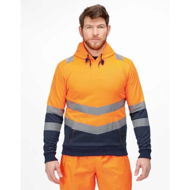 Model wearing Regatta Hi Vis Pro Hi Vis Overhead Hoodie