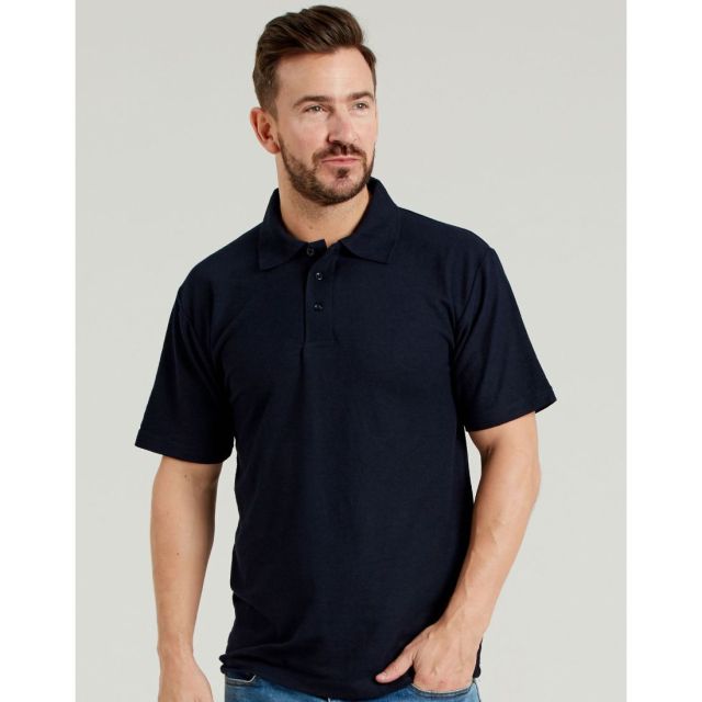 Model wearing Navy Ultimate Clothing Company Everyday Polo