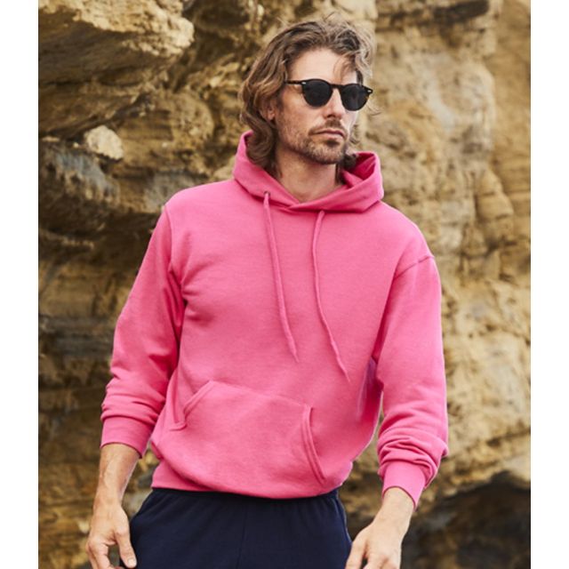 Model wearing Fruit Of The Loom Mens Classic Hooded Sweat