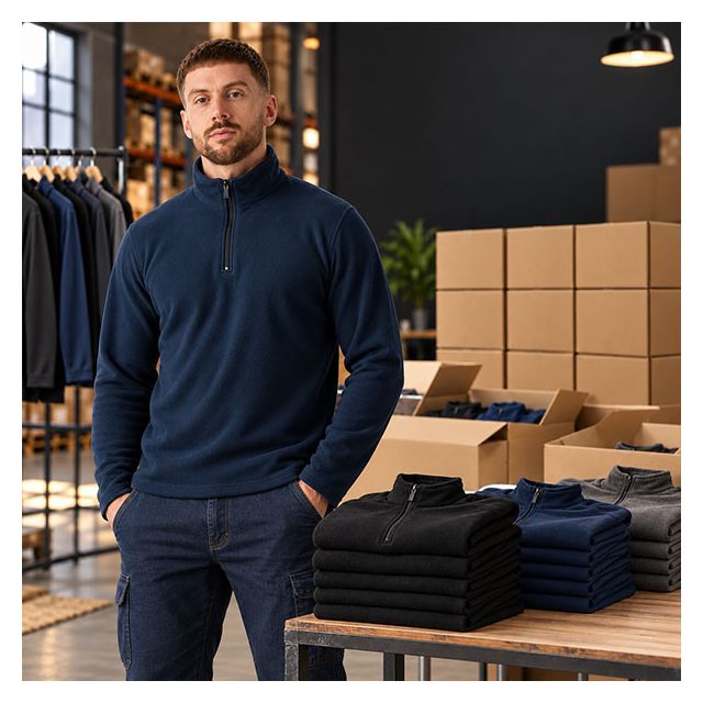 48 Embroidered Zip Neck Micro Fleece