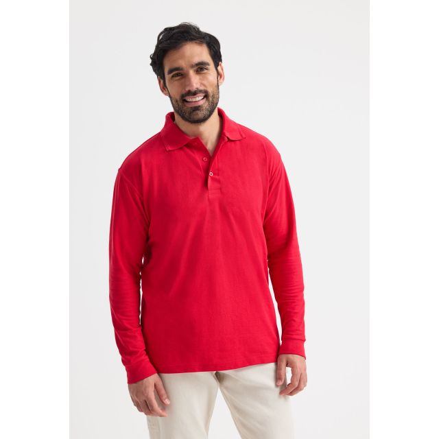 Model wearing Uneek Longsleeve Poloshirt