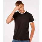 Model wearing Black & White Kustom Kit Fashion Fit Ringer Tee