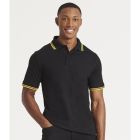 Model wearing Black & Yellow Just Polos AWDis Stretch Tipped Piqué Polo Shirt