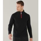 Model wearing Finden + Hales Zip Neck Piped Micro Fleece