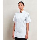 Model wearing Premier Ladies Short Sleeve Chefs Jacket