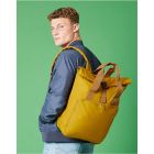 laptop backpack with large carry handles, shoulder straps, roll-top, and zipped front pocket