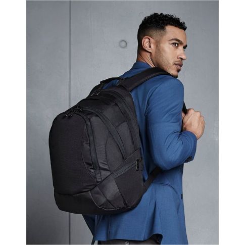 laptop bag with zipped compartments, shoulder straps, and carry handle