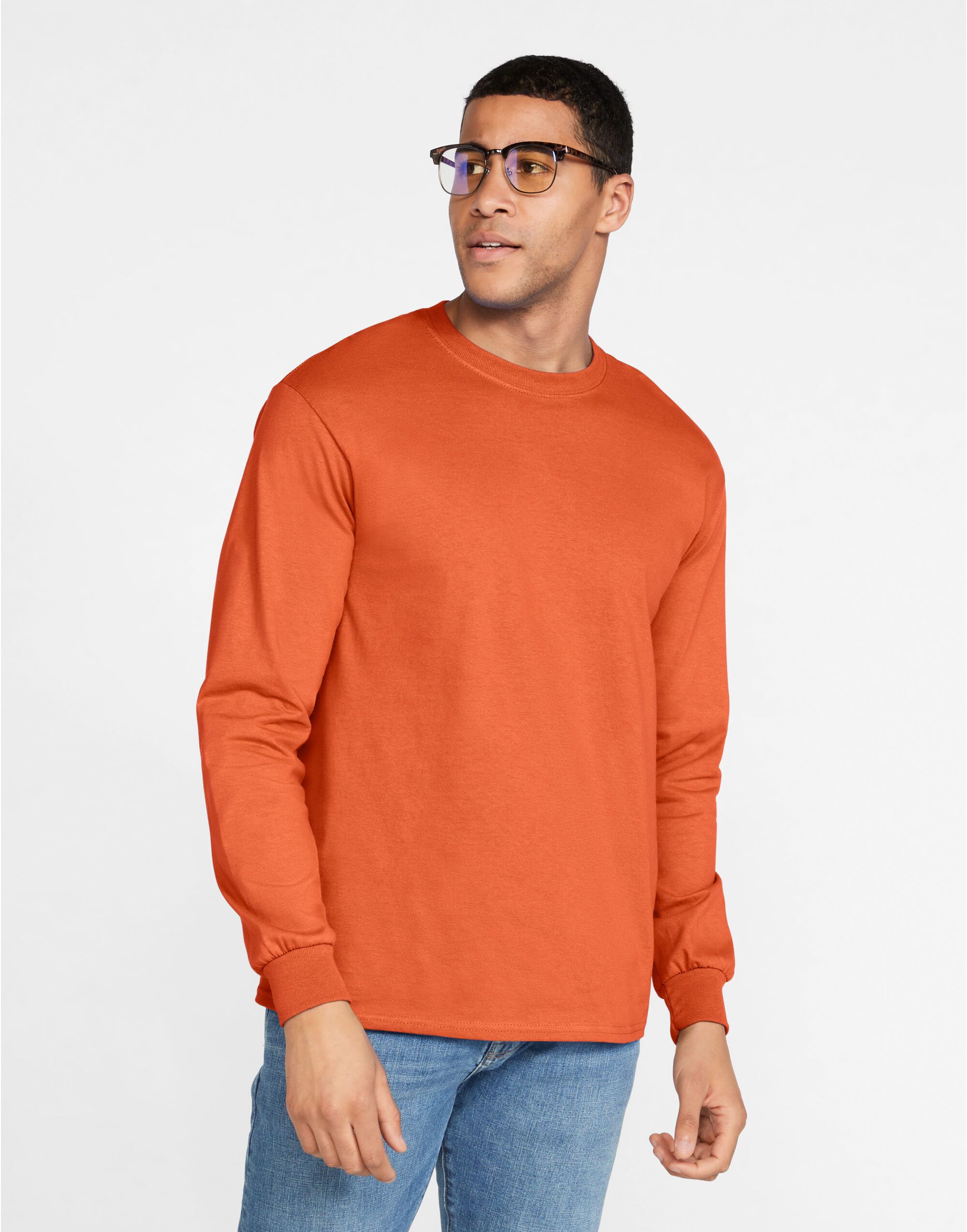 Gildan Men's Ultra Cotton Long Sleeve T-Shirt (G2400) - Dark Heather, Medium, 100% Cotton Jersey, Double-Needle Stitching