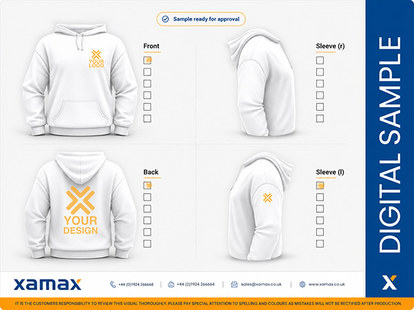 Free Digital Sample showing logo placement on suitable workwear, uniforms and branded clothing before production