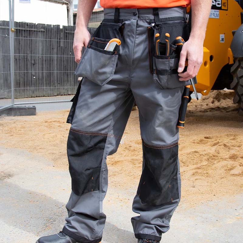 Holster trousers for trades, tools, knee pad pockets and practical site work
