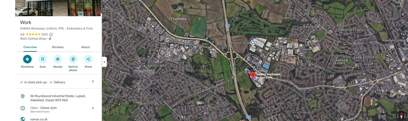 Visit XAMAX Workwear Shop near Wakefield for workwear, PPE, safety footwear and logo clothing support