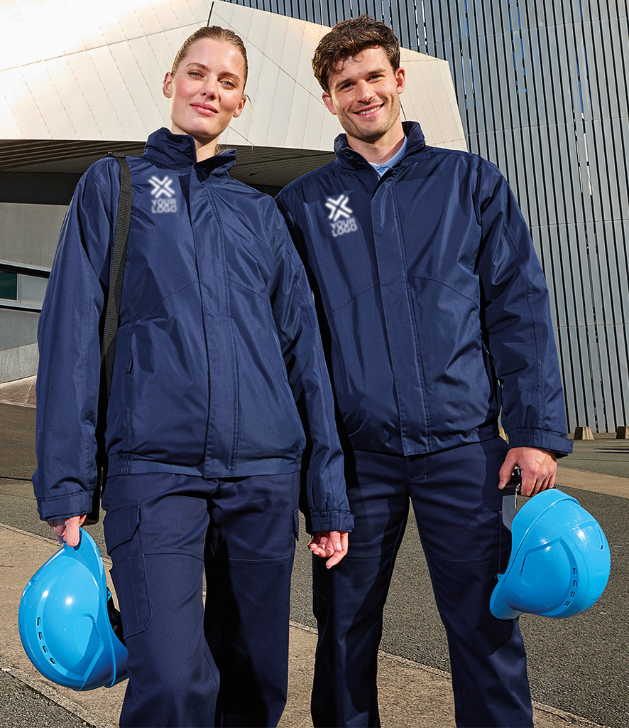 Woman and Man wearing custom branded waterproof Jackets
