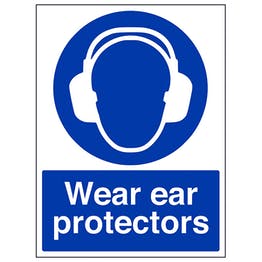 Wear ear protectors sign in portrait