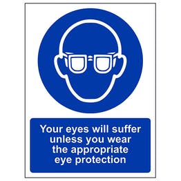 Your eyes will suffer unless you wear the appropriate eye protection sign