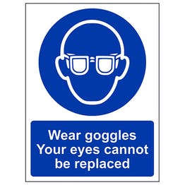 Wear goggles. Your eyes cannot be replaced sign