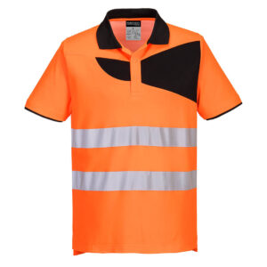 PW212 Hi Vis Polo Shirt in Orange and Black