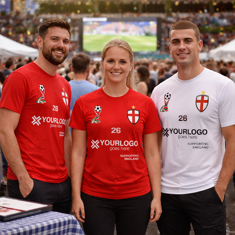 Custom Football t-shirts in a stadium.